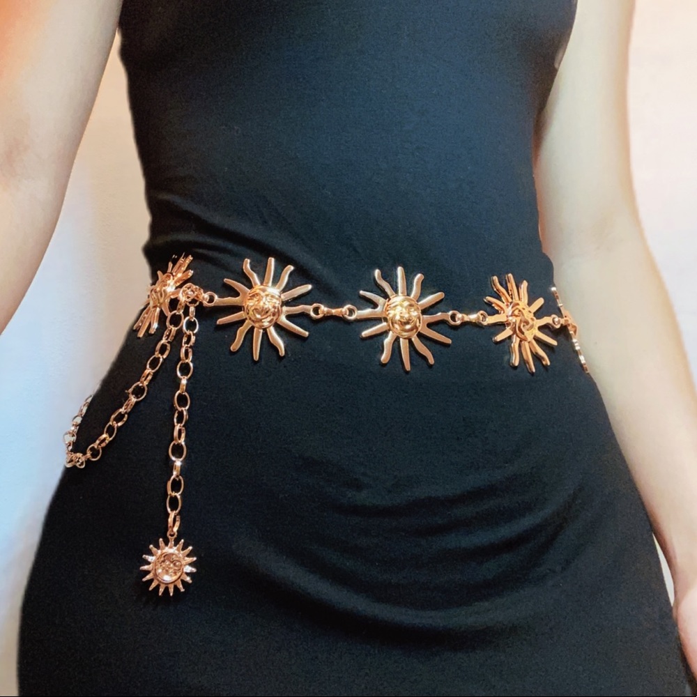 GOLD Gothic Sun moon Celestial Cosmic Hippy Grunge Punk Metal Chain Belt